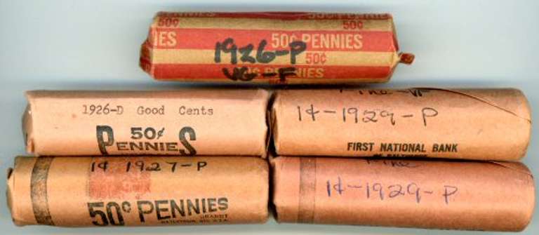 5 Rolls of Lincoln Wheat Cents from the 1920s
