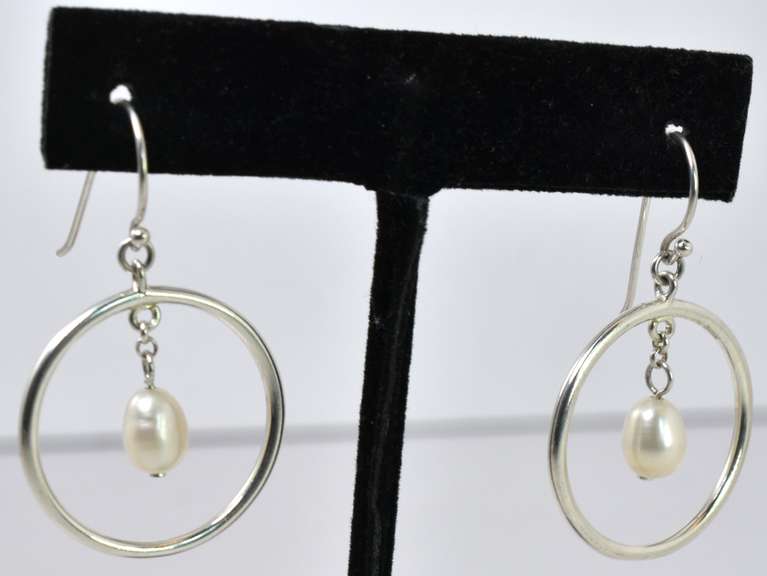 Sterling Silver Hoop Earrings With Pearls