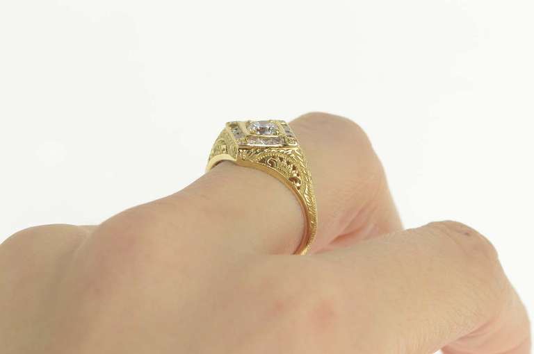 14K Yellow Gold Art Deco Revival Filigree Travel Engagement Ring