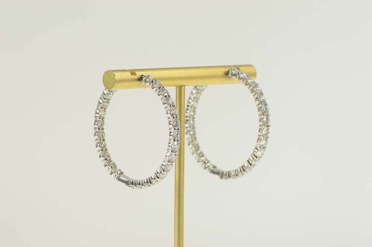 18K White Gold 6.31 Ctw Roberto Coin Diamond Hoop Earrings