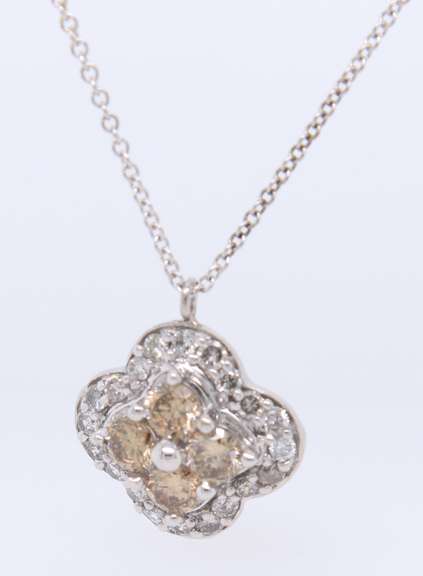 Dazzling White Gold Chocolate and White Diamond Pendant on Chain