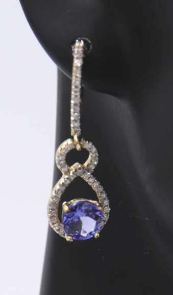 Handsome Yellow Gold Tanzanite and Diamond Drop Earrings