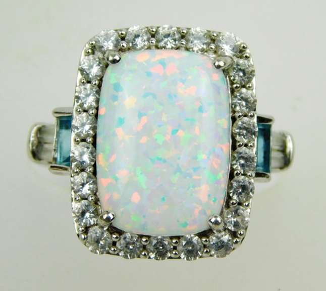 Fancy Sterling Opal & Gemstones Ring, Size 7
