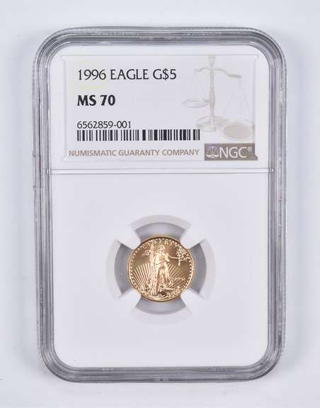 MS70 1996 $5 American Gold Eagle 1/10 Oz. .999 Fine Gold NGC