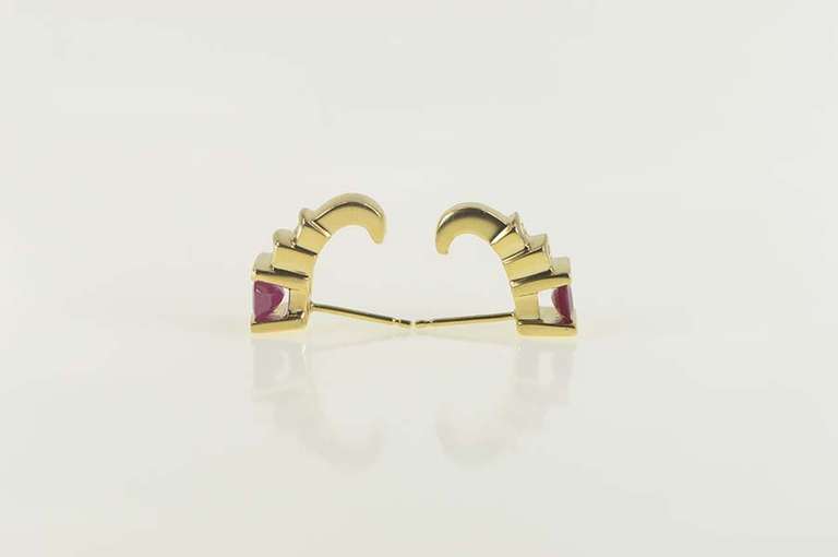 14K Yellow Gold 2.00 Ctw Emerald Cut Ruby Diamond Stud Earrings