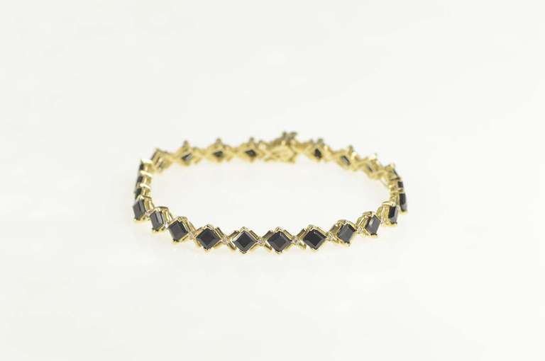 10K Yellow Gold Black Onyx Diamond Accent X Link Tennis Bracelet