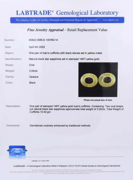 Wonderful Yellow Gold Black Star Sapphire Cufflinks