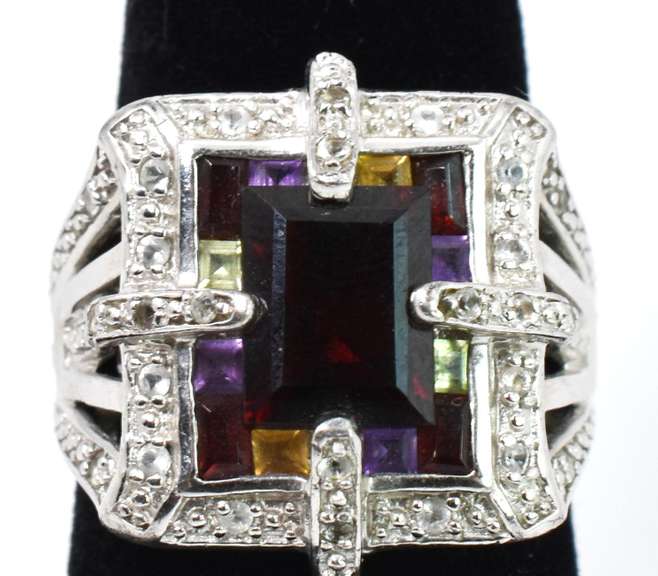 Ornate Multi-Gemstone Silver Ring