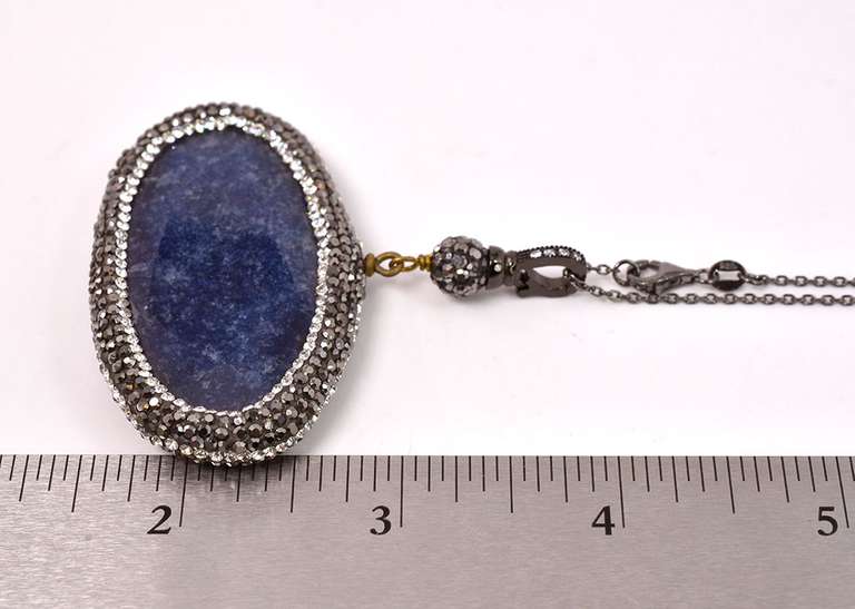 Excellent 78.91CTS Sapphire Pendant With Swarovski Crystal Halo Necklace in Sterling Silver