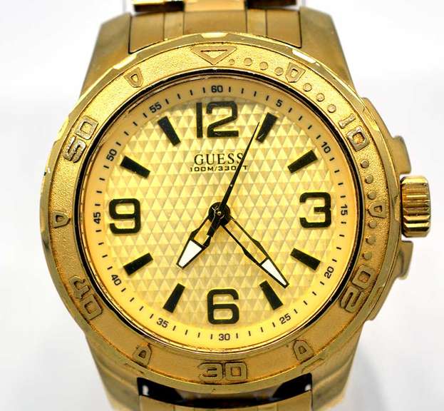 Guess Textured Gold Dial Watch, Pre-Owned.