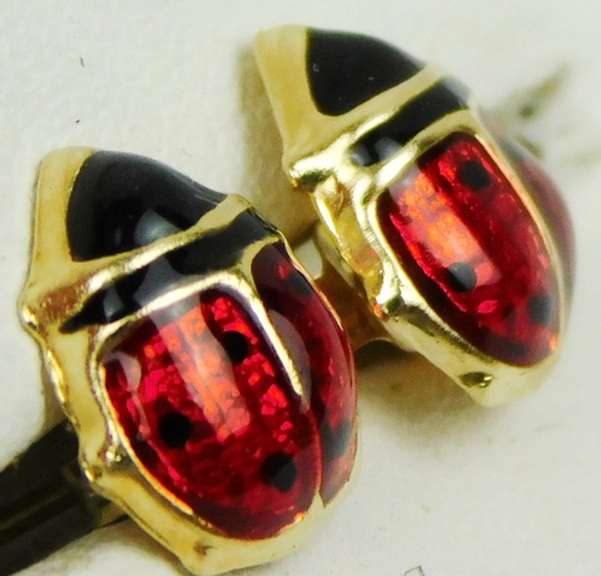 14K Enameled Lady Bug Stud Earrings