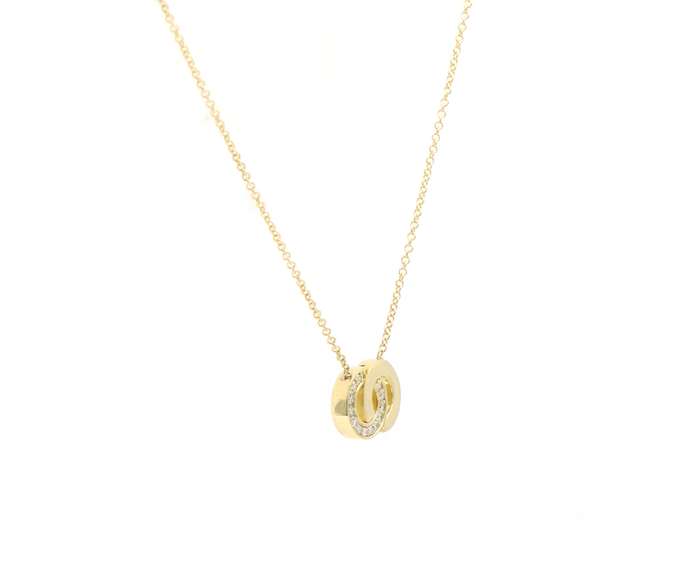 Gorgeous Yellow Gold Diamond Double Circle Pendant on Chain