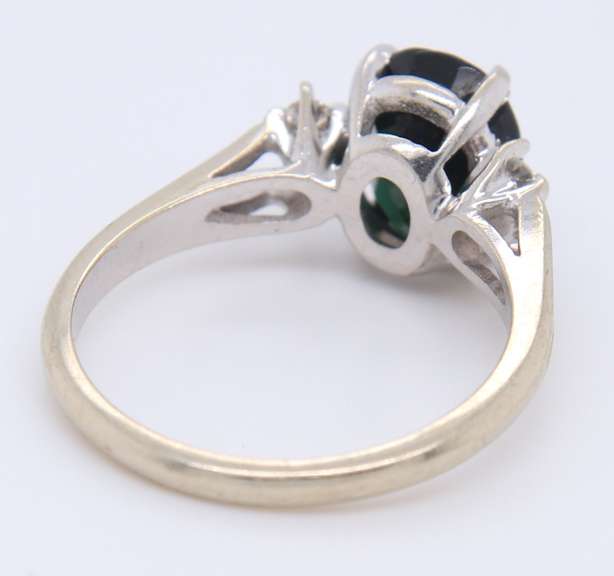 Handsome White Gold oval Blue Sapphire and Diamond Ring