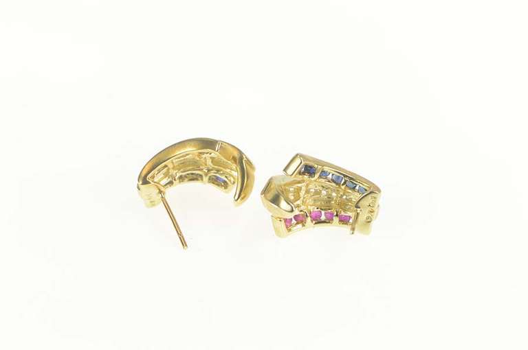 10K Yellow Gold Diamond Sapphire Ruby Channel Curved Stud Earrings