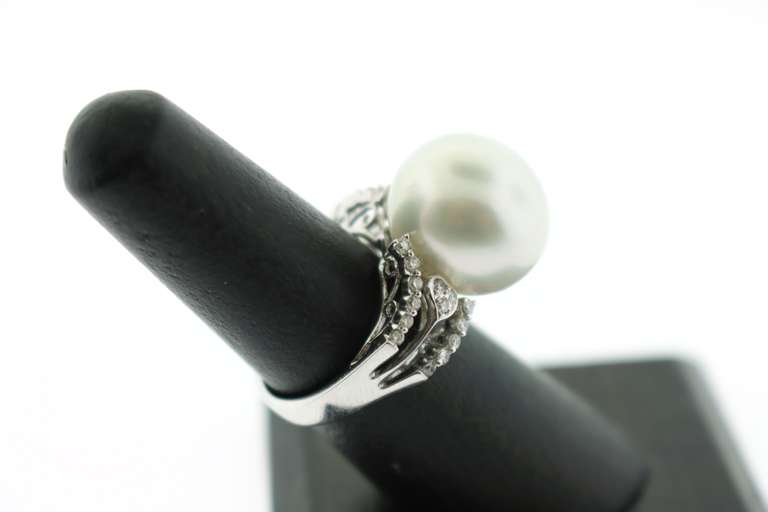 Imposing Southsea Pearl Ring with 18k Diamond Crusted White Gold