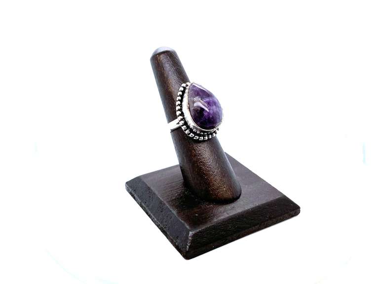 Tear-Drop Amethyst Stone in Tibetan Silver Ring