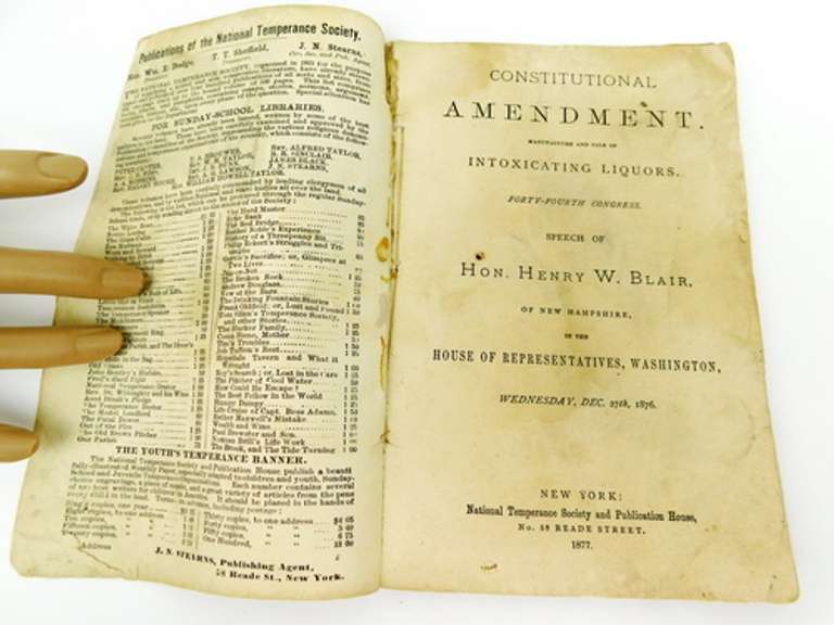Rare 1877 Constitutional Amendment for Intoxicating Liquors