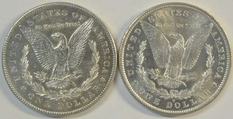 Prooflike 1878-S & 1881-O Morgan Silver Dollars. Choice BU