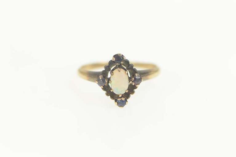 10K Yellow Gold Natural Opal Sapphire Halo Engagement Ring