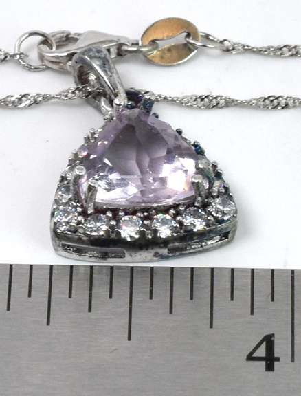 Sterling Silver Amethyst Pendant With CZ Accents