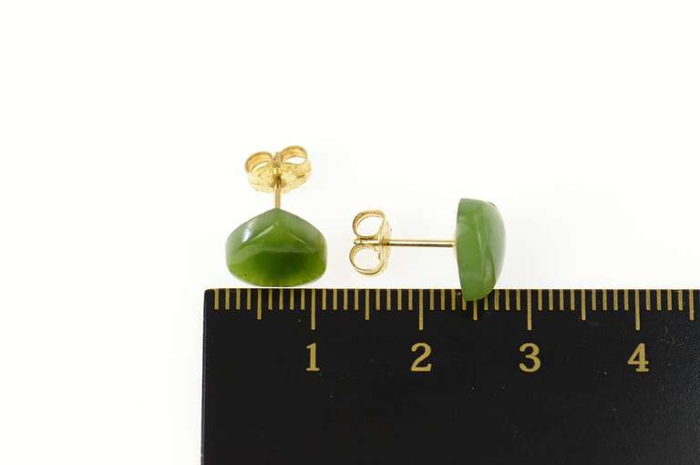 Gold Filled Carved Nephrite Heart Cabochon Stud Earrings