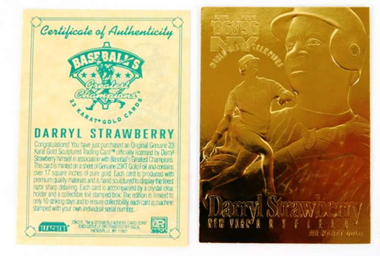 Darryl Strawberry 23KT Gold Sculptured Baseball Card & COA