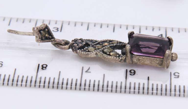 Vintage Sterling Silver Marcasite and Amethyst Earrings