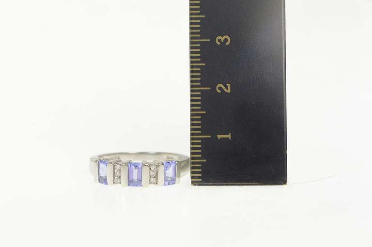 14K White Gold Emerald Cut Tanzanite Diamond Statement Ring