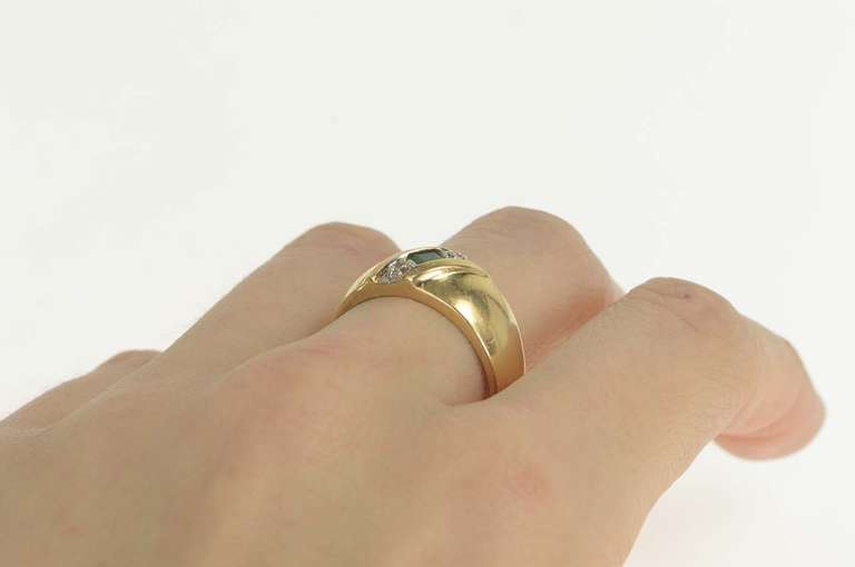 14K Yellow Gold Natural Emerald Diamond Wedding Band Ring