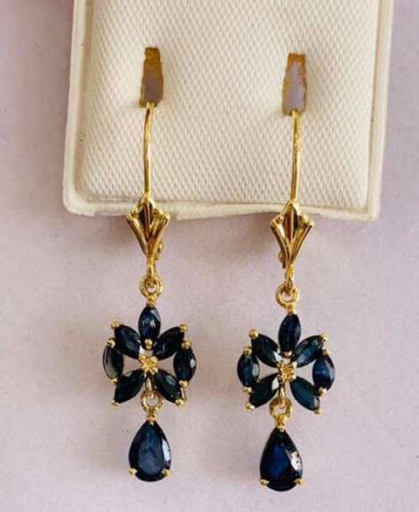 14kt Yellow Gold & Blue Sapphire Earrings