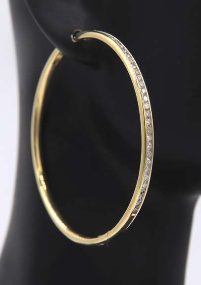 Wonderful Yellow Gold Channel Set Diamond Hoop Earrings