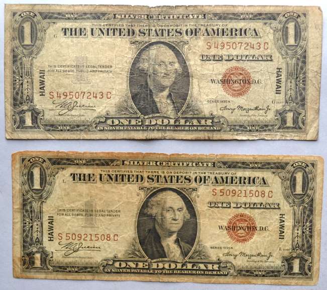 2 $1 1934a Hawaii Emergency Issue Silver Certificates