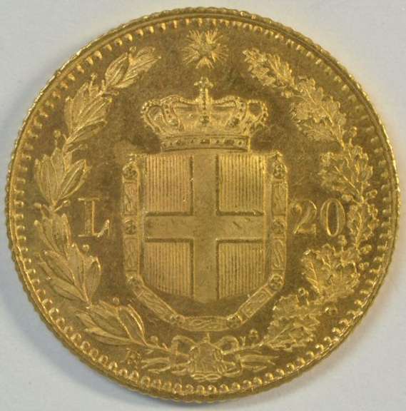 Choice BU 1882 Italy 20 Lire Gold Piece