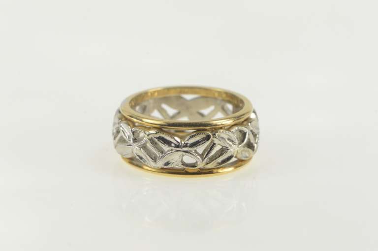 14K Yellow Gold Vintage NOS 1950's Two Tone Wedding Band Ring
