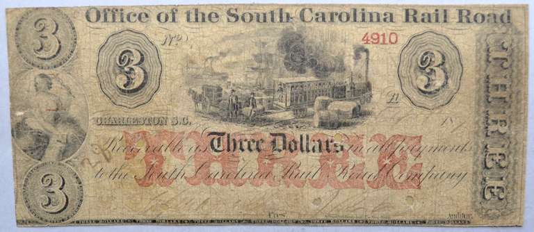$3 Office Of The South Carolina Rail Road Note