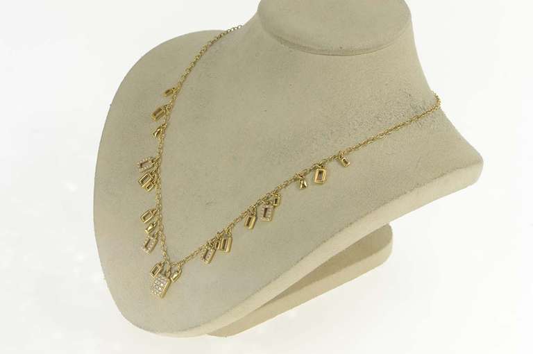 18K Yellow Gold 0.60 Ctw Movado Diamond Square Fringe Chain Necklace