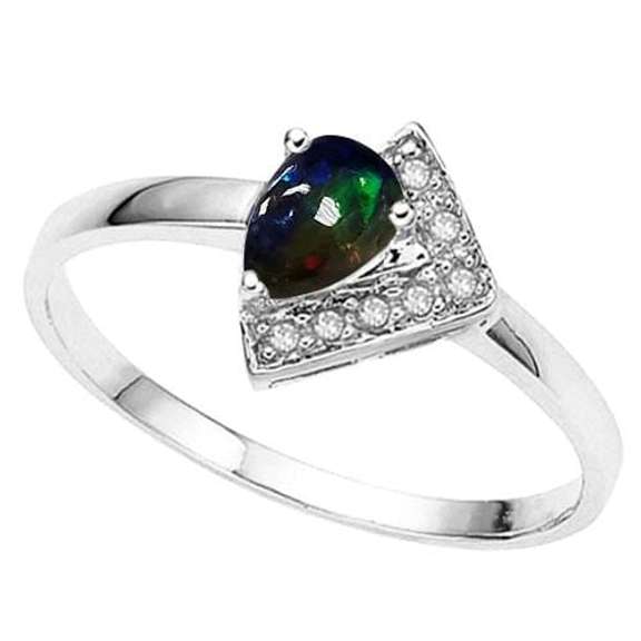1/4 CARAT CREATED BLACK OPAL & DIAMOND 925 STERLING SILVER RING