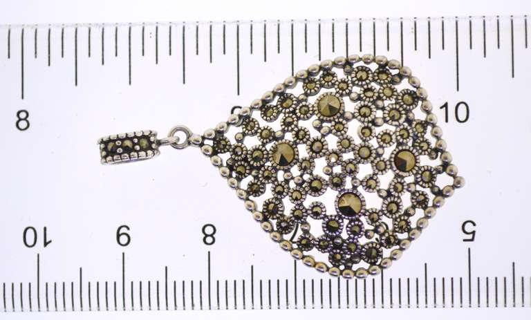 Sterling Silver Pear Shape Marcasite Pendant