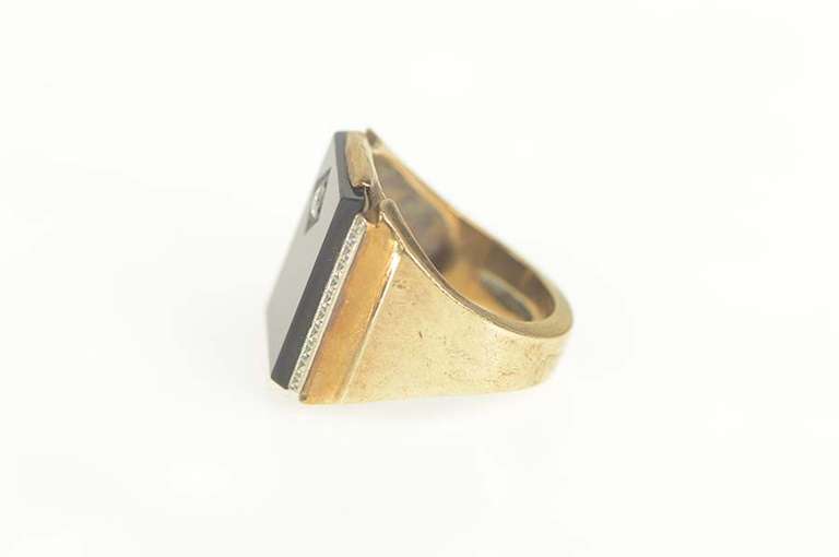10K Yellow Gold Art Deco Ornate Black Onyx Diamond Accent Ring