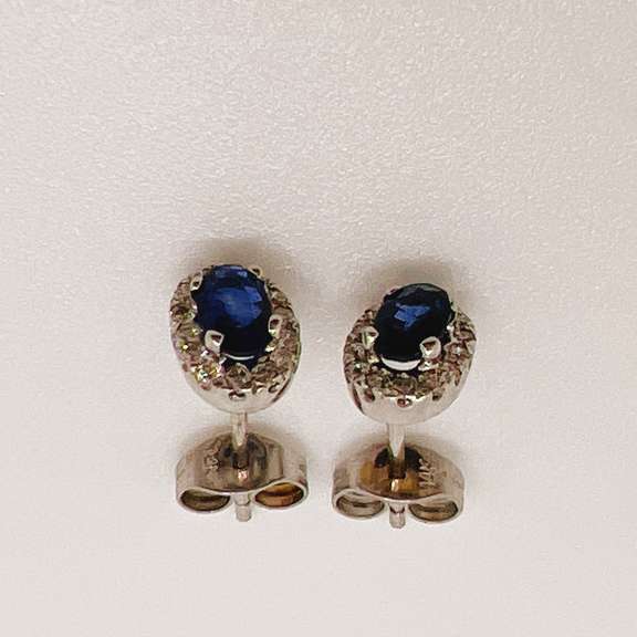 14kt Gold, Blue Sapphire, & Diamond Earrings