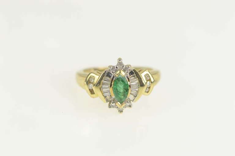 14K Yellow Gold 0.72 Ctw Emerald Diamond Engagement Ring