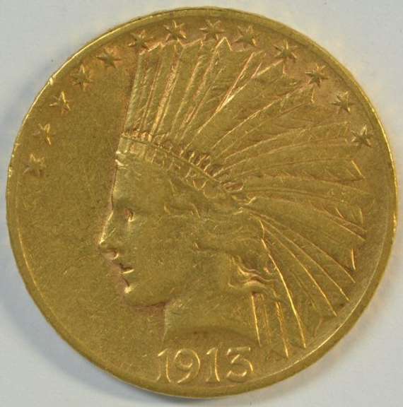 Ultra Rare 1913-S US $10 Indian Gold Piece. Nice