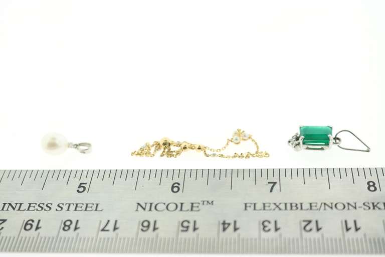 3 Pack - Emerald and Diamond Pendant, Pearl and Diamond Pendant, and Baby Bracelet with Pearl Cluster and Diamonds