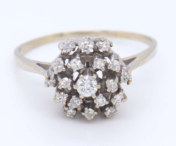 Ideal White Gold Diamond Cluster Ring