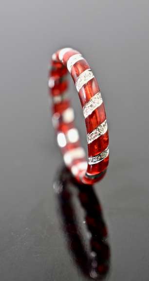 Fun Hidalgo 18K and Red Enamel Band with Diamonds