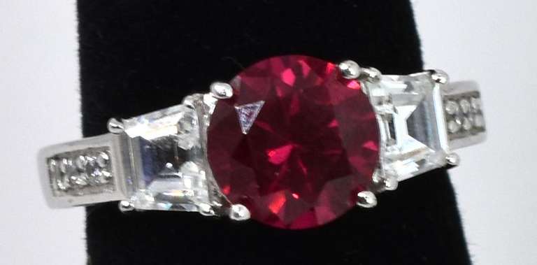 Sterling Silver Ruby and CZ Ring