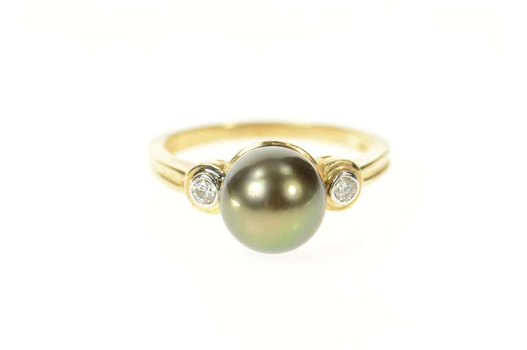 14K Yellow Gold 9.2mm Pearl Diamond Accent Statement Ring