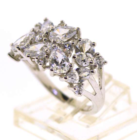 Sterling Silver Marquise And Round Crystal Band
