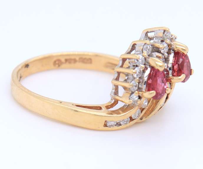 Lovely Yellow Gold Ruby and Diamond Cocktail Ring