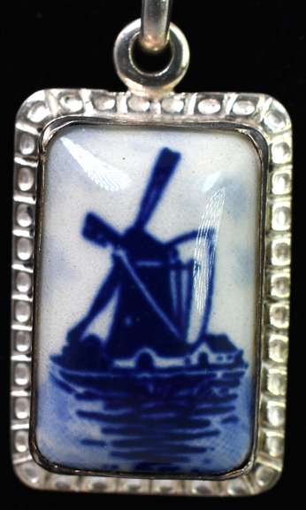 Vintage Delft Necklace And Pin In Sterling Silver